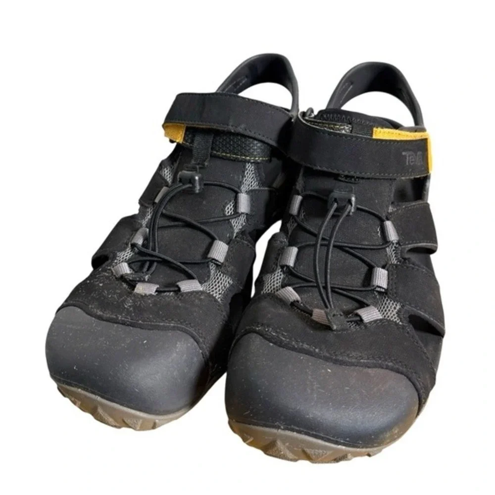 Teva Flintwood Mens 12 Pre-Owned Hiking Water Shoes Black Yellow 1118941 Sandals
